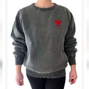Gray Crewneck Sweater with Red Heart ❤️